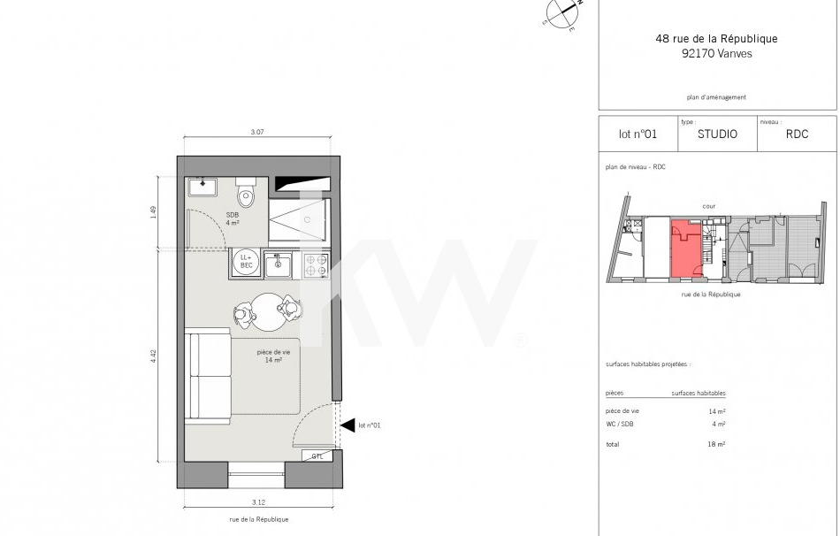 VENTE : appartement F1 (18 m²) à VANVES (1/2)